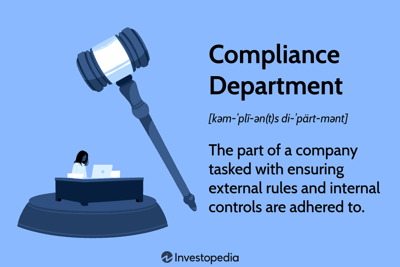 Compliance Department: The part of a company tasked with ensuring external rules and internal controls are adhered to.