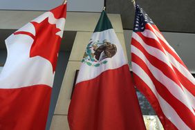 The Mexican, US and the Canadian flags sit in the lobby where the third round of the NAFTA renegotiations are taking place in Ottawa, Ontario, September 24, 2017.