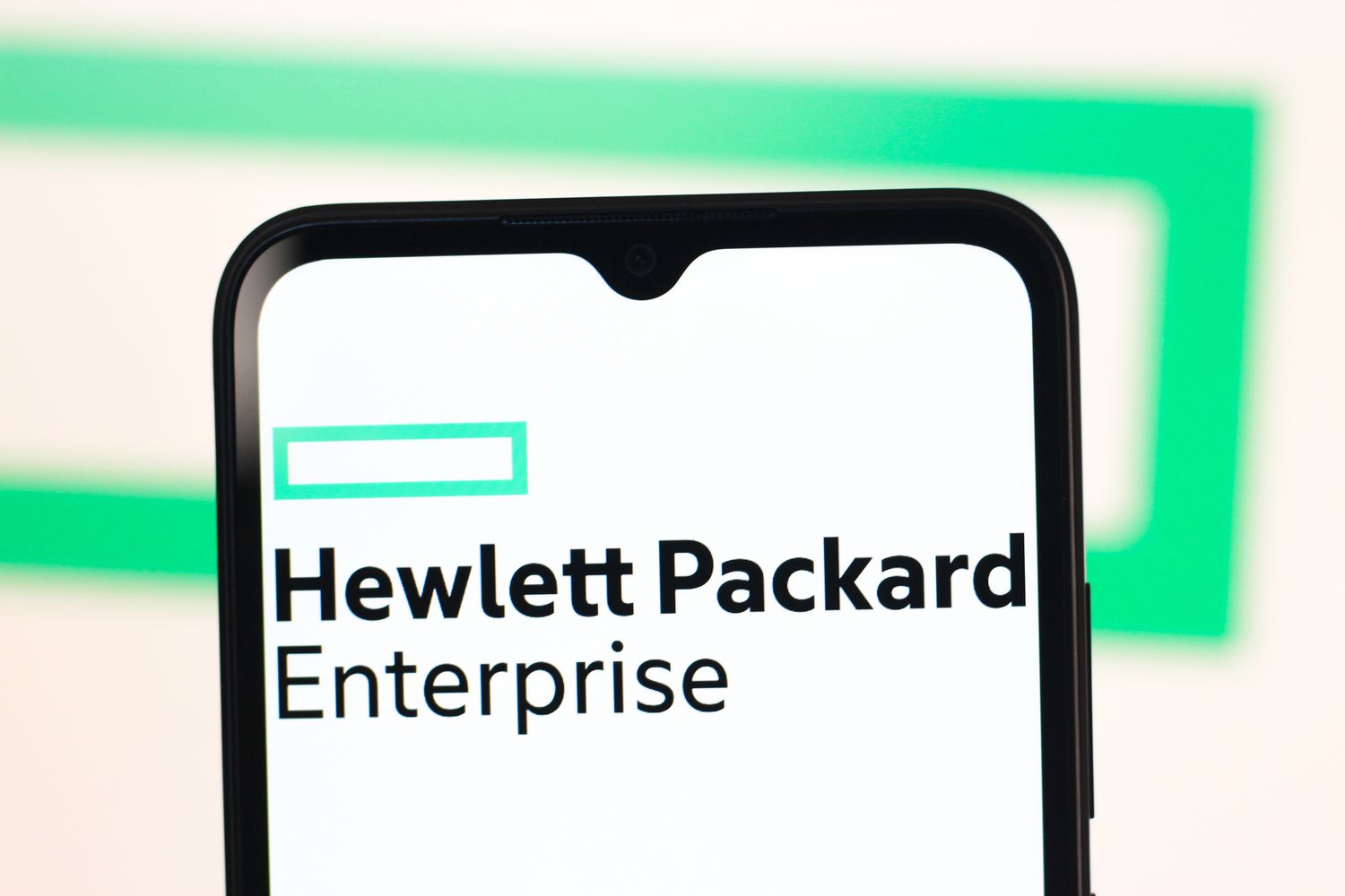 Hewlett Packard Enterprise (HPE) logo is seen displayed on a smartphone screen