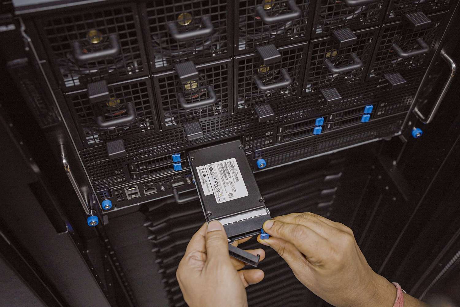 A Nvidia HGX H100 server is displayed at a data center.