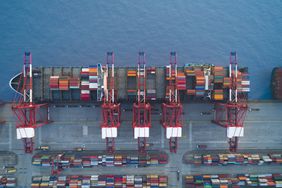 Shanghai,China-Nov 26,2017:aerial view of container ship parking at Yangshan Shanghai Deepwater Container Port,which is the world most busy container port