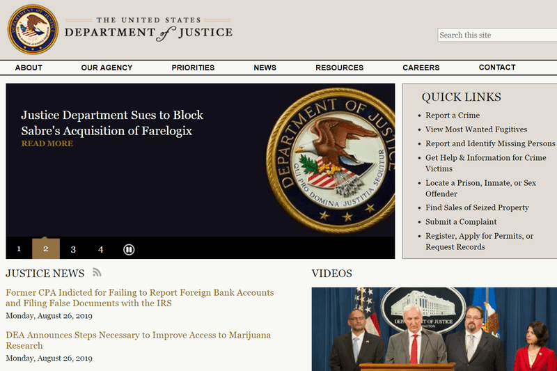 U.S. Department of Justice home page