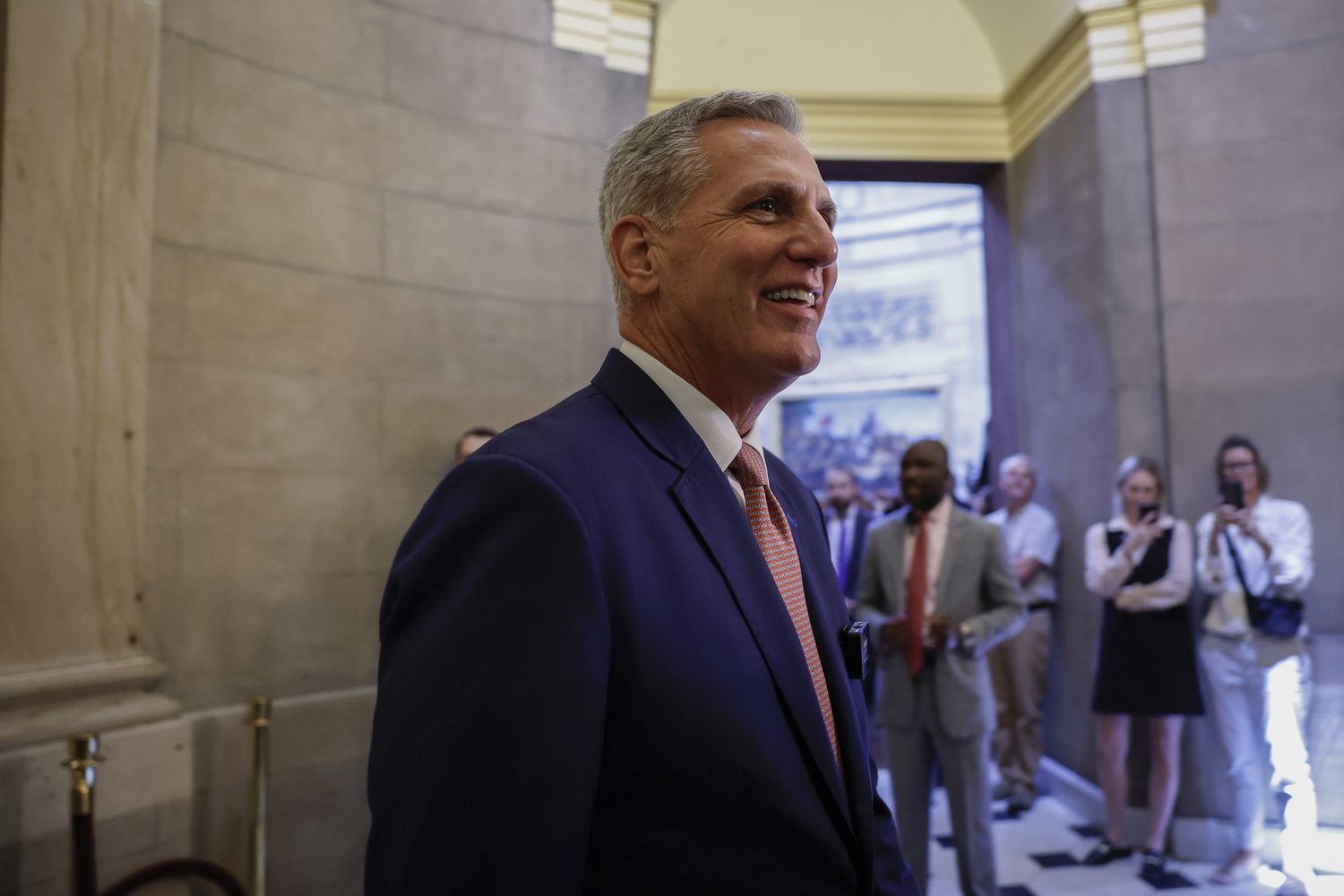 U.S. Speaker of the House Kevin McCarthy (R-CA) leaves his office in the U.S. Capitol Building on May 30, 2023 in Washington, DC. Later today the House Rules Committee will meet to consider The Fiscal Responsibility Act, a bill made after a deal House Republicans and U.S. President Joe Biden's negotiators struck up to raise the debt ceiling until 2025.