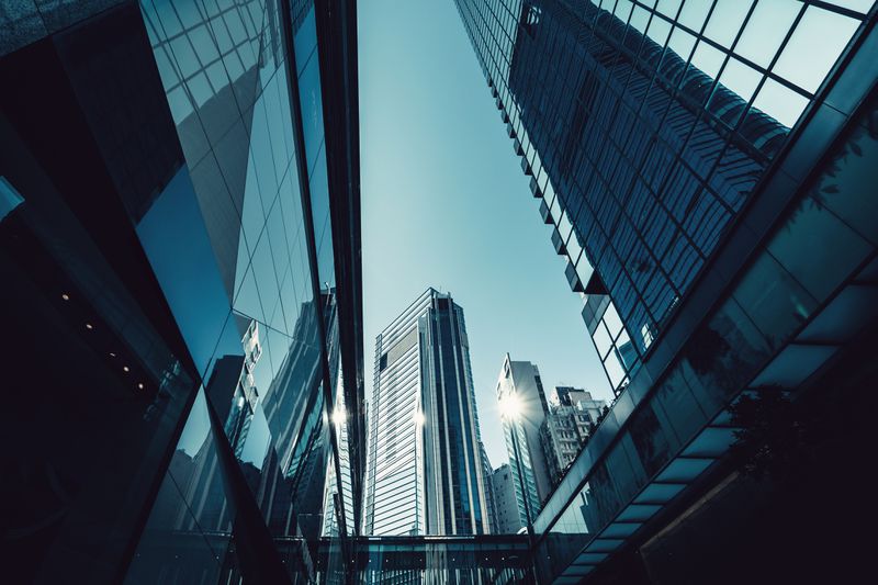 Layers of contemporary financial skyscrapers