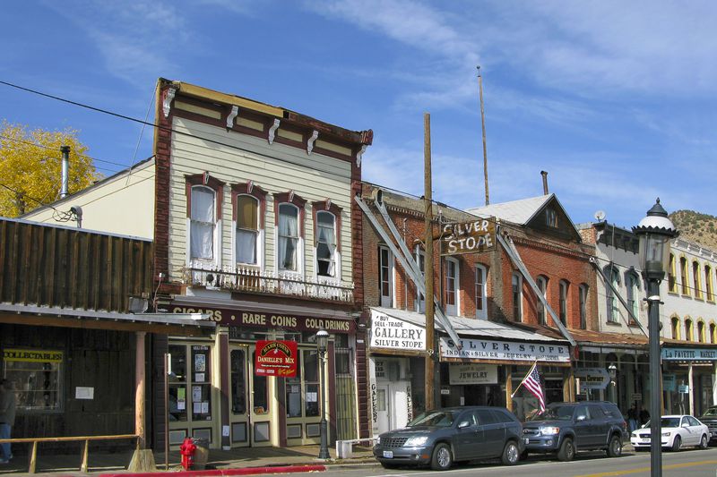 Central street with historical buildings in Virginia City, Nevada, USA