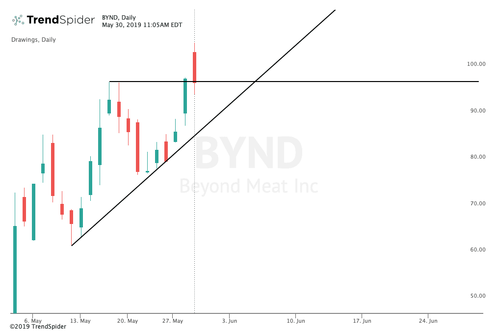 Chart showing the share price performance of Beyond Meat, Inc. (BYND)