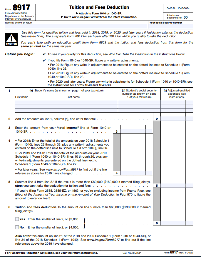 Form 8917: Tuition and Fees Deduction
