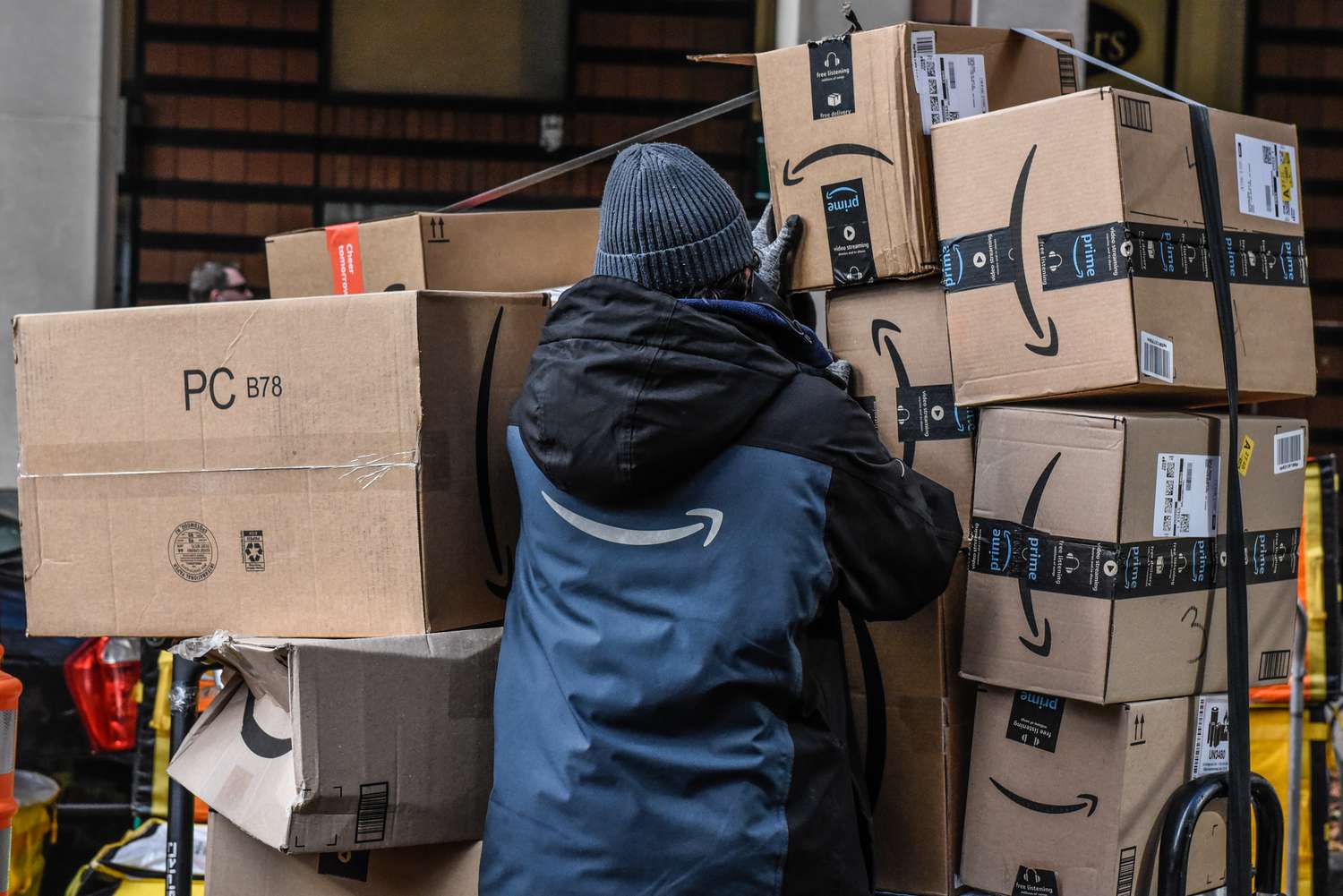Amazon worker delivers packages on Cyber Monday