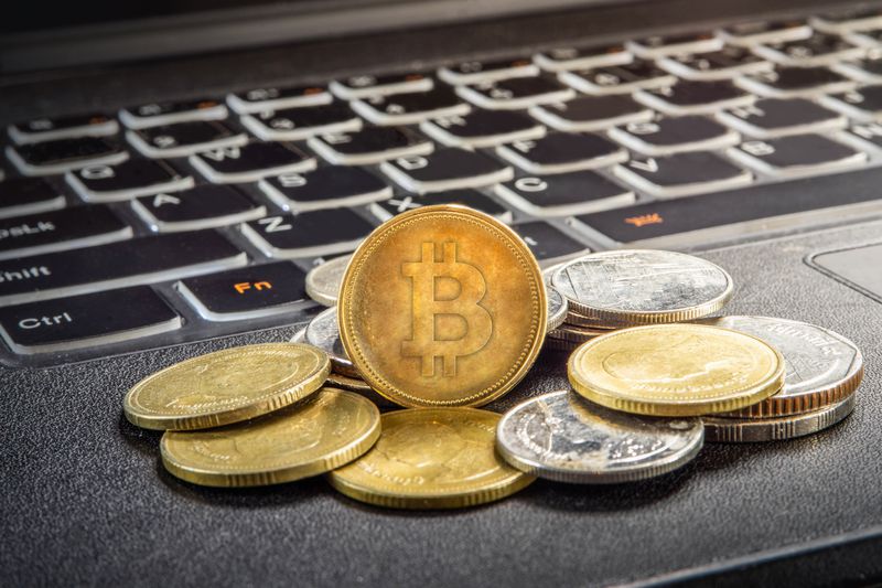 Cryptocurrencies on laptop