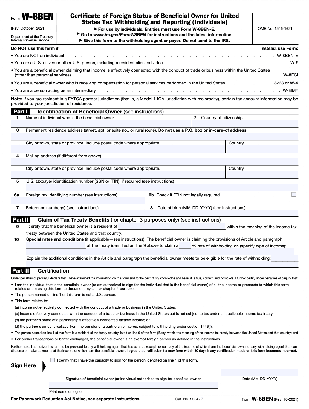 Form W-8BEN