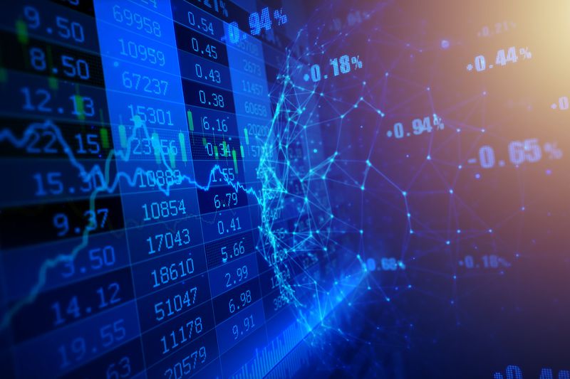 A digital composite image of stock market data.