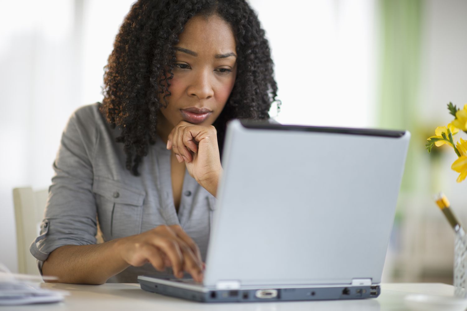 A woman using a computer