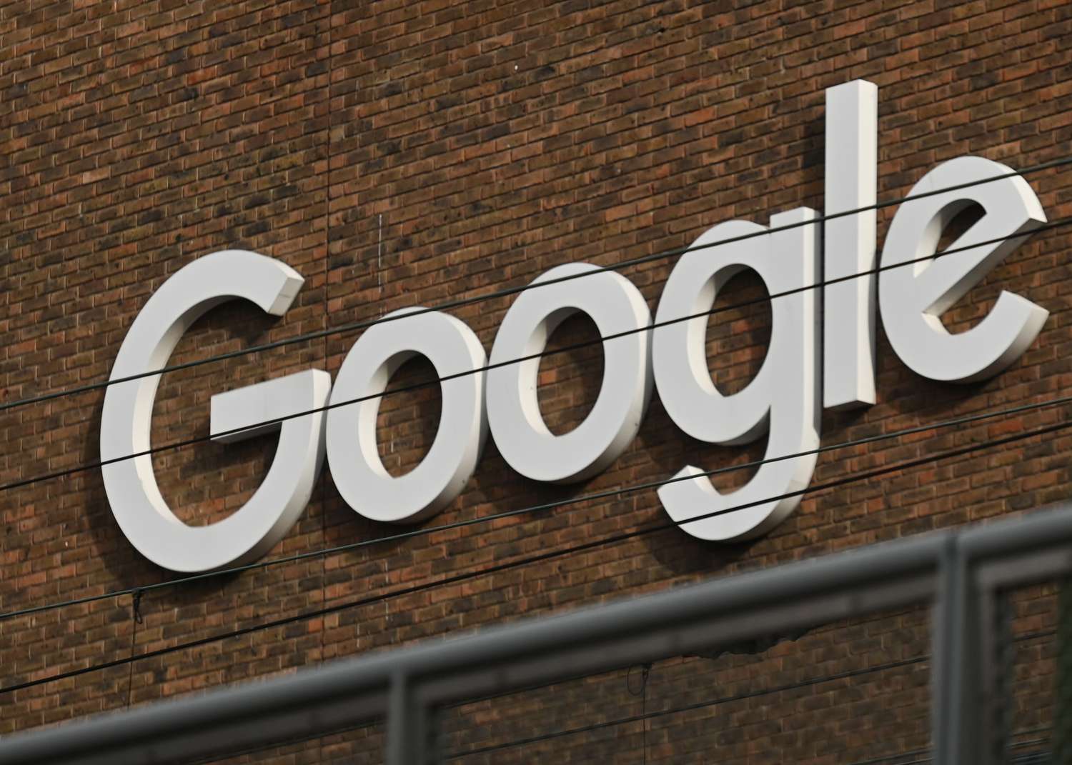 The Google logo on one of the company's office buildings.