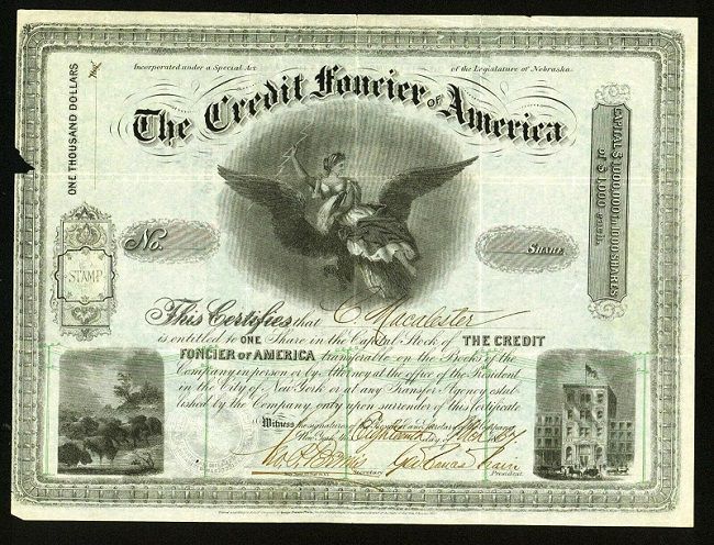Stock certificate from 1867