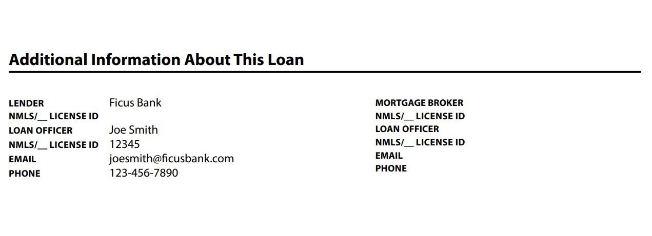 Loan estimate, additional information about this loan