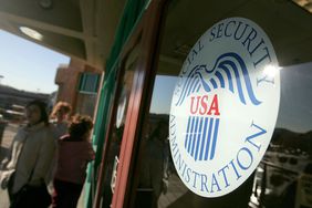 Social Security Administration logo in building window