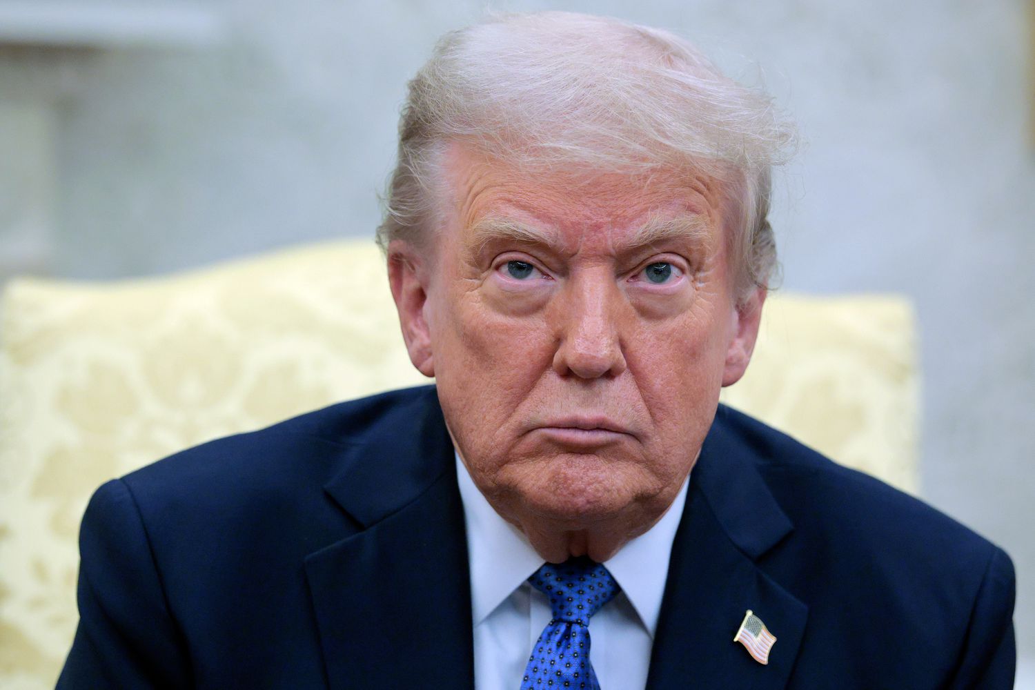 U.S. President Donald Trump talks to reporters during a meeting with Norway's Prime Minister Jonas Gahr Store in the Oval Office on April 24