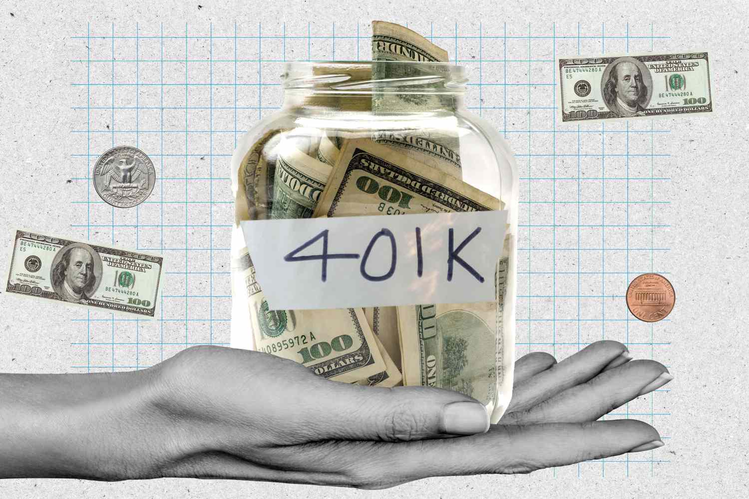 illustration of a money jar with 401(k)