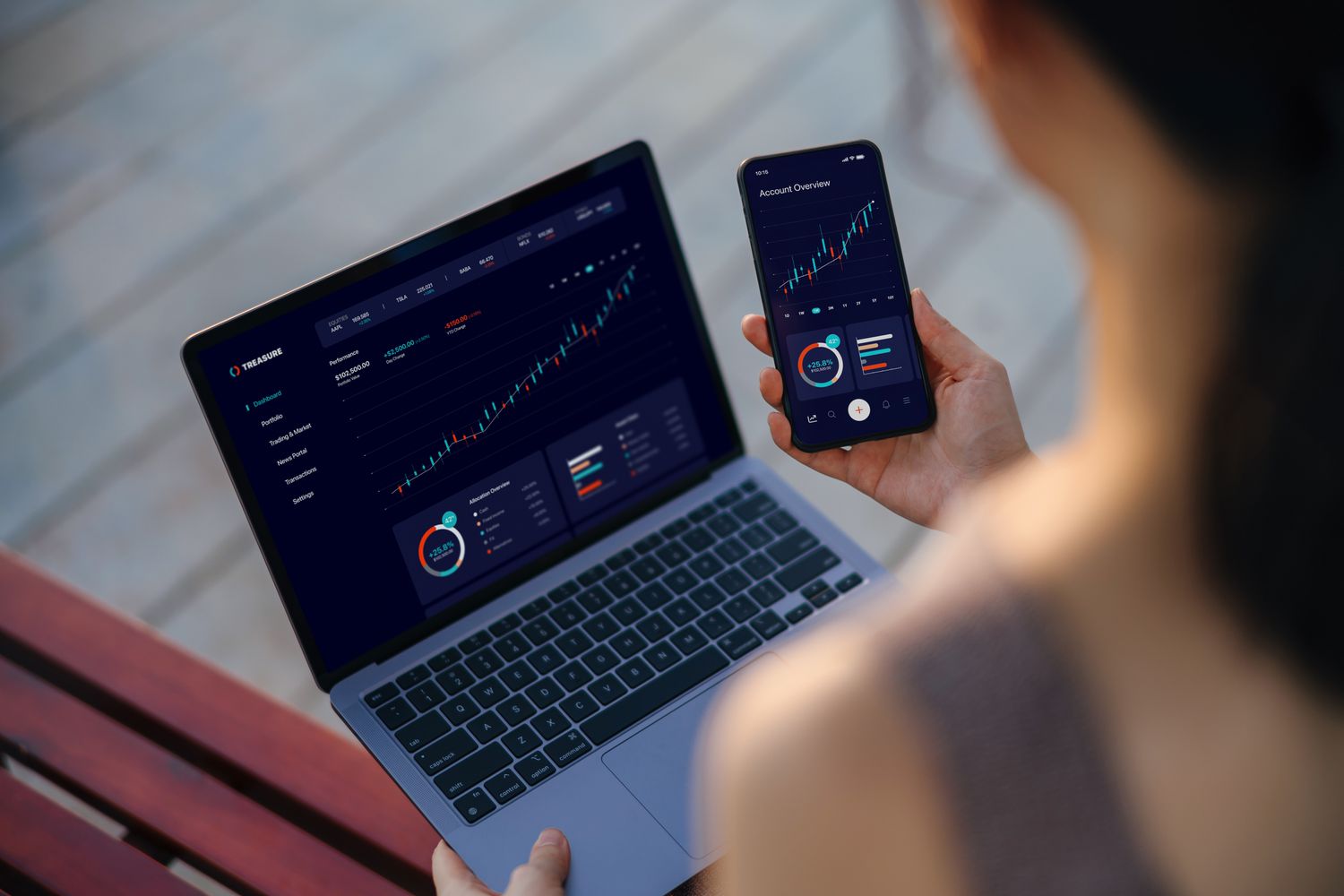 Asian woman checking investment portfolio