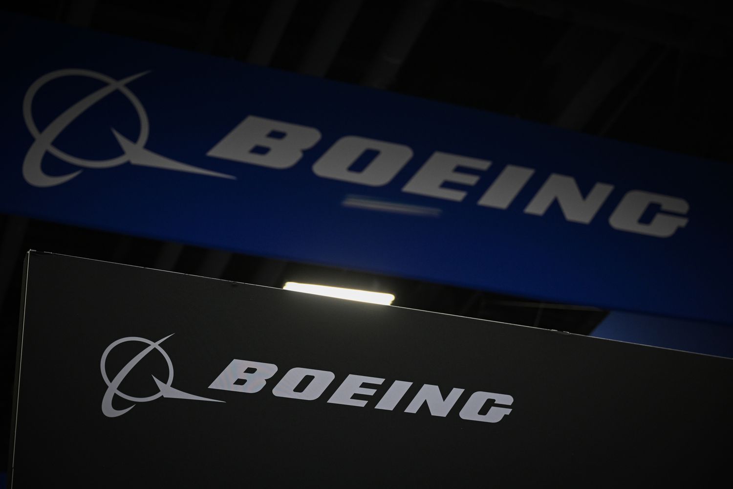 The Boeing logo is seen at the Satellite 2024 conference and exhibition in Walter E. Washington Convention Center in Washington, DC, on March 19, 2024