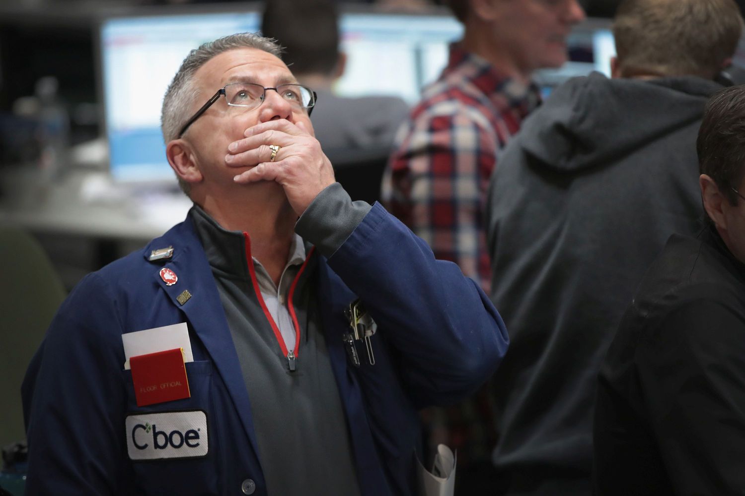 CBOE trader watching commodities prices in the VIX pit in Chicago