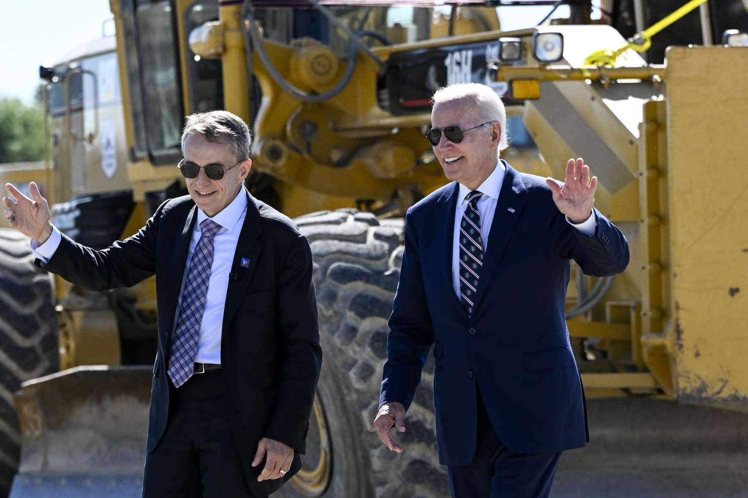US President Joe Biden and Intel CEO Pat Gelsinger attend ceremony at the groundbreaking of the Intel semiconductor manufacturing facility near New Albany, Ohio in September 2022.