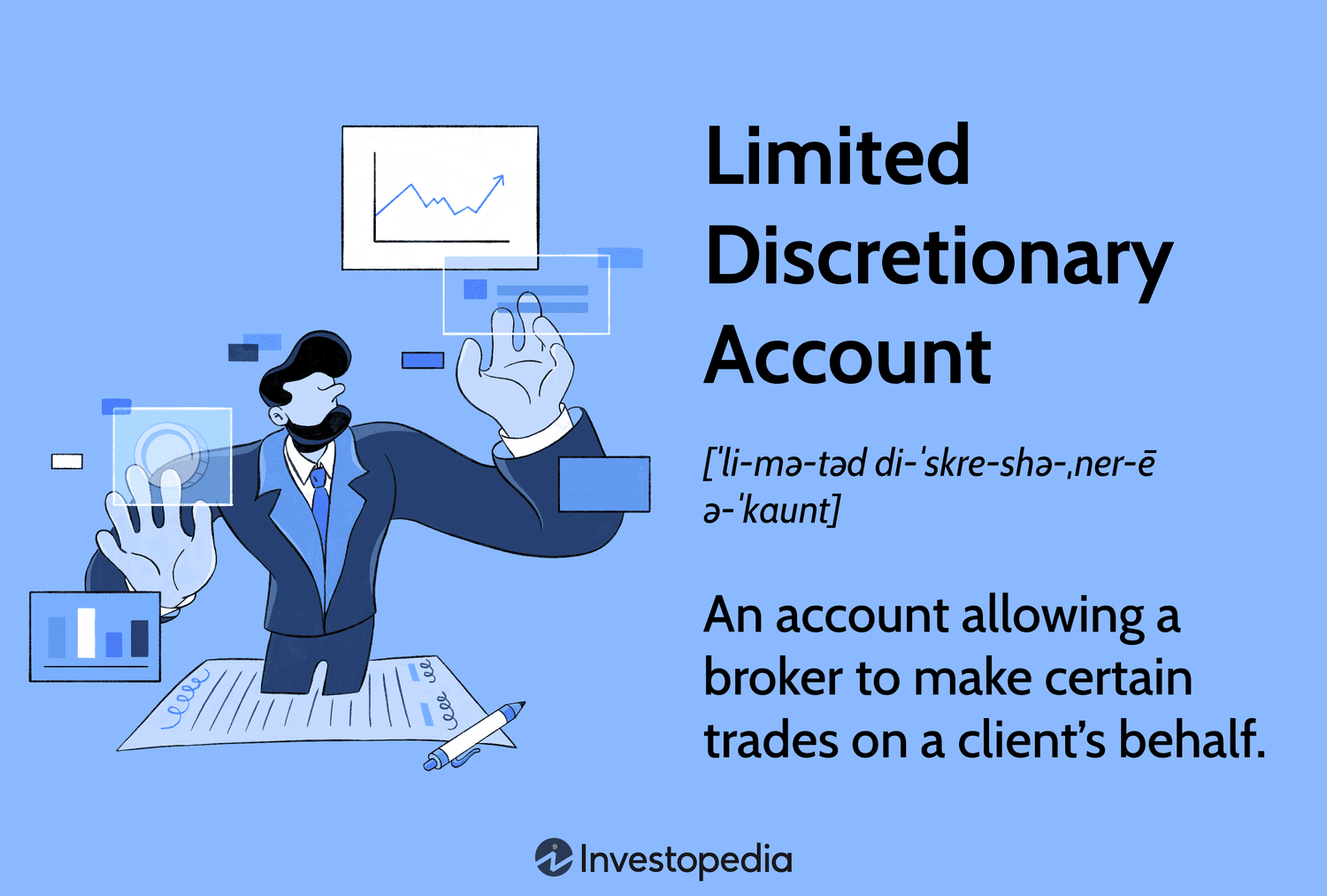 Limited Discretionary Account: An account allowing a broker to make certain trades on a clientâs behalf.