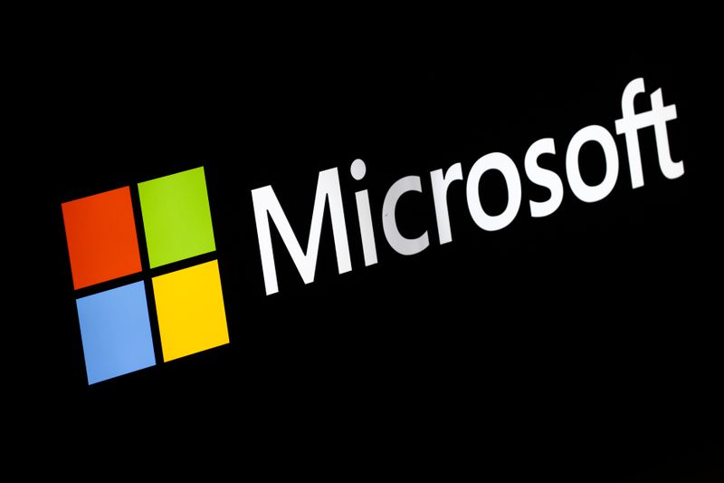 Microsoft logo is seen during the 16th European Economic Congress