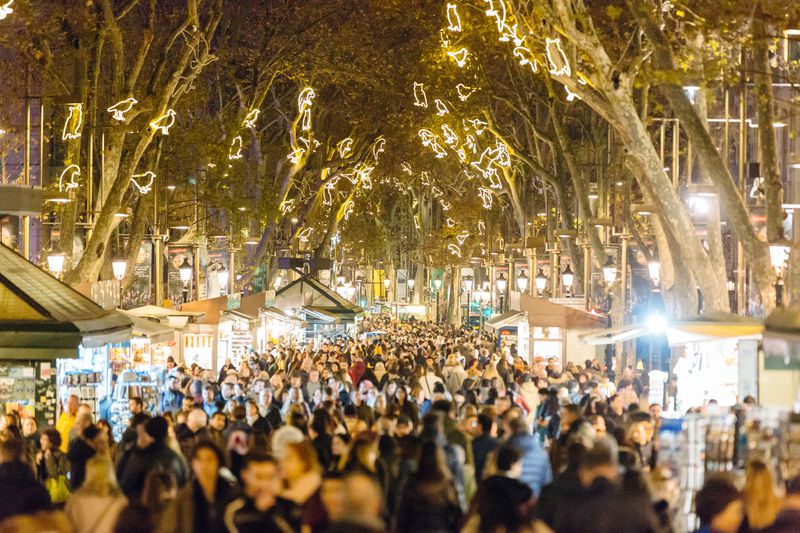 A vast multitude of people at Christmas in Bacelona, Spain