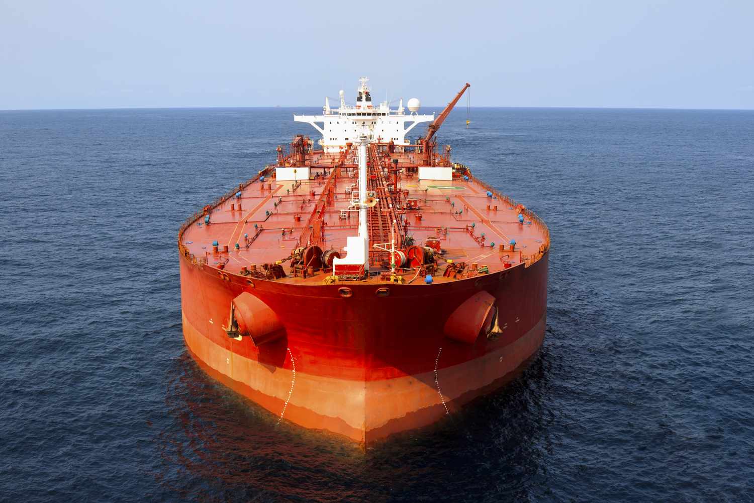 An aerial photograph of an oil tanker. 