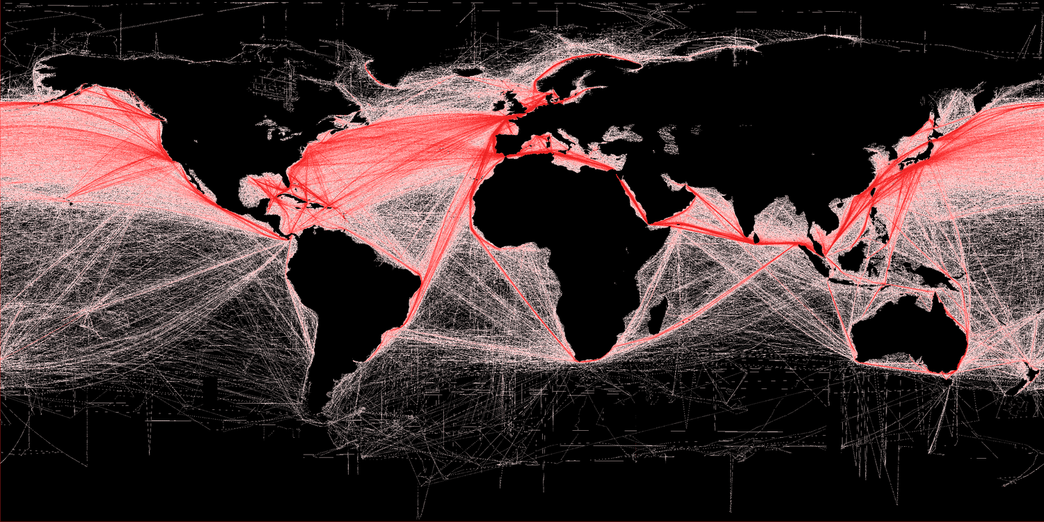 Shipping density (commercial). A Global Map of Human Impacts to Marine Ecosystems, showing relative density