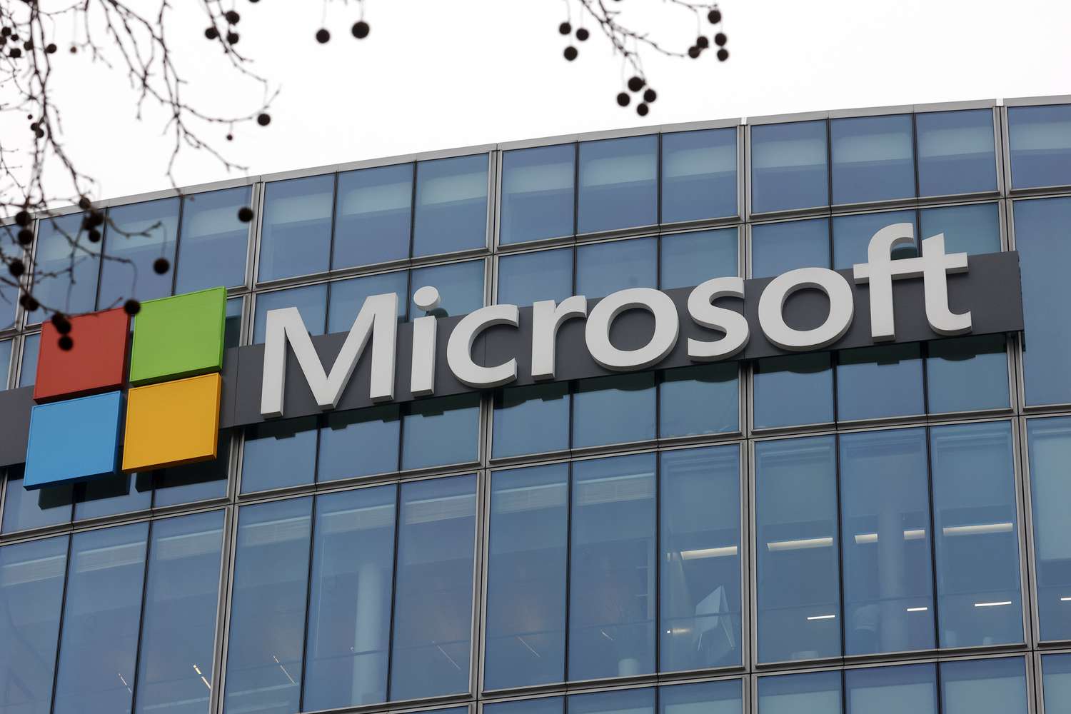 Microsoft logo outside of one of the company's office buildings in France.