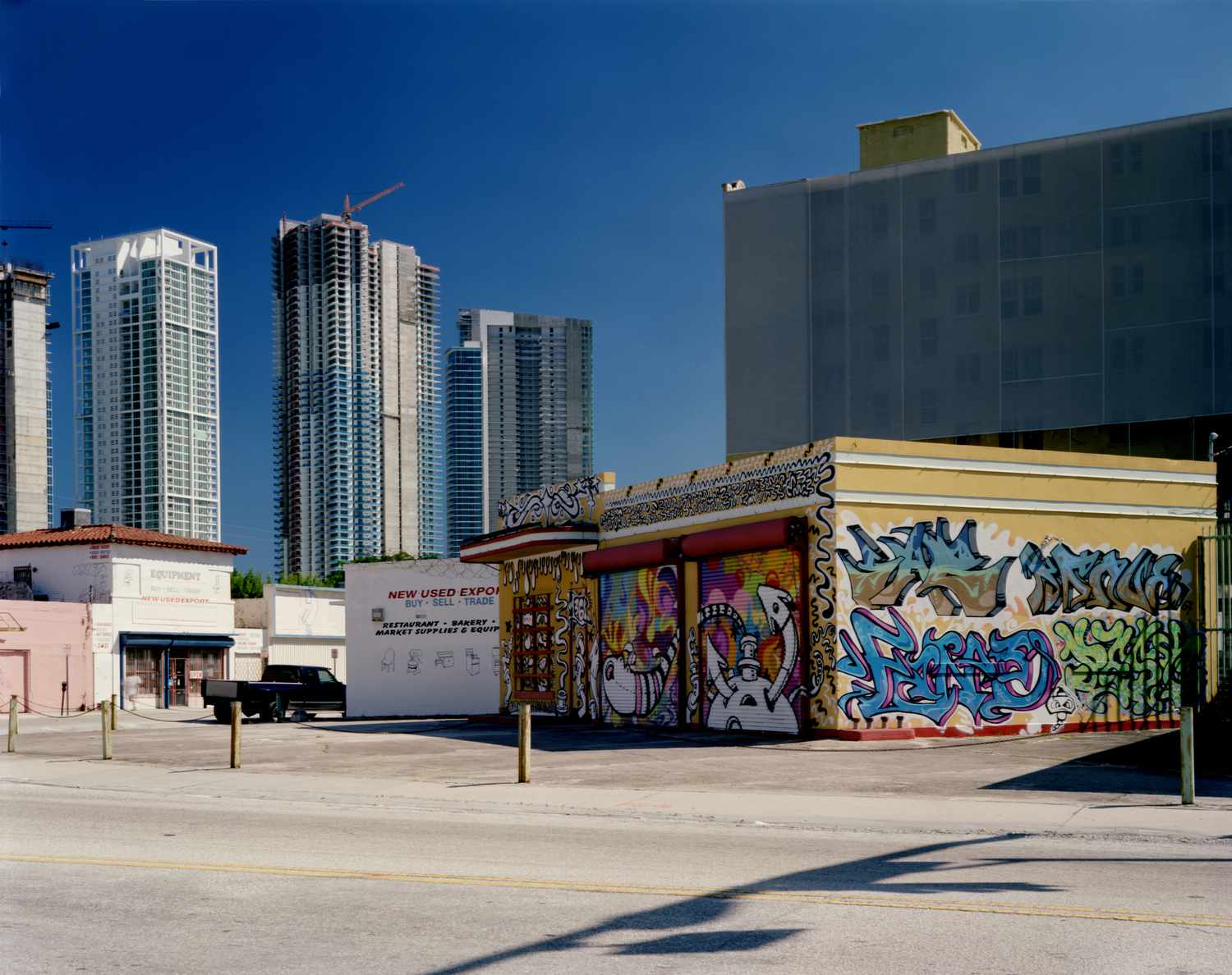 Urban Downtown Miami Cityscape with Graffiti and Skyscrappers