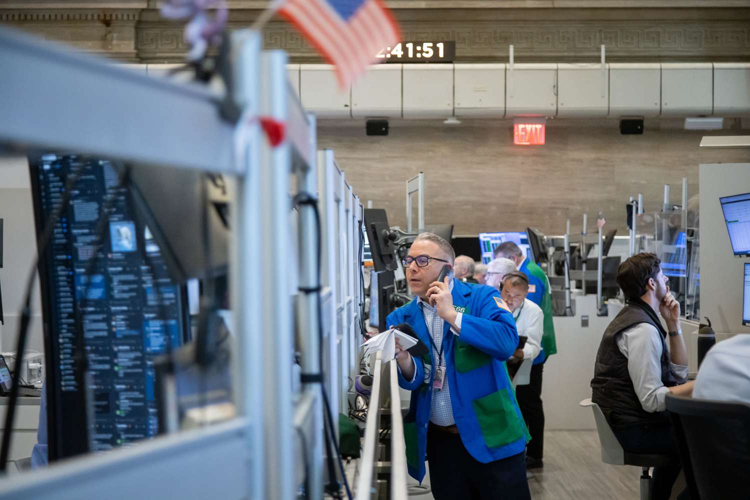 Traders on the floor of the American Stock Exchange (AMEX) at the New York Stock Exchange (NYSE) in New York, US, on Wednesday, April 23, 2025.