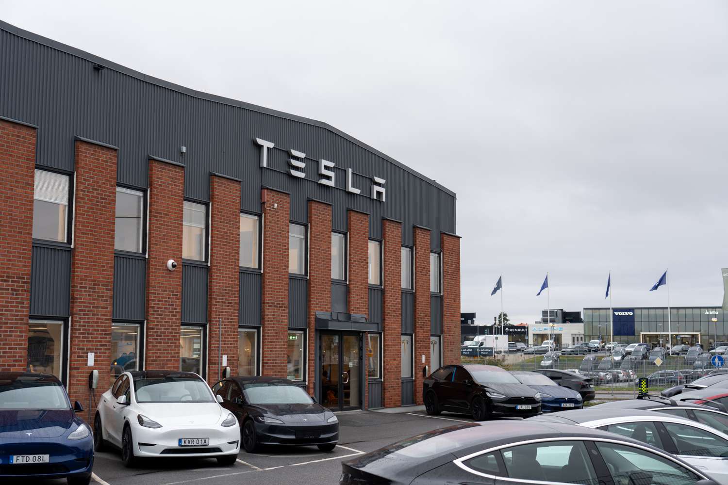 Tesla service center in Segeltorp, south of Stockholm, Sweden
