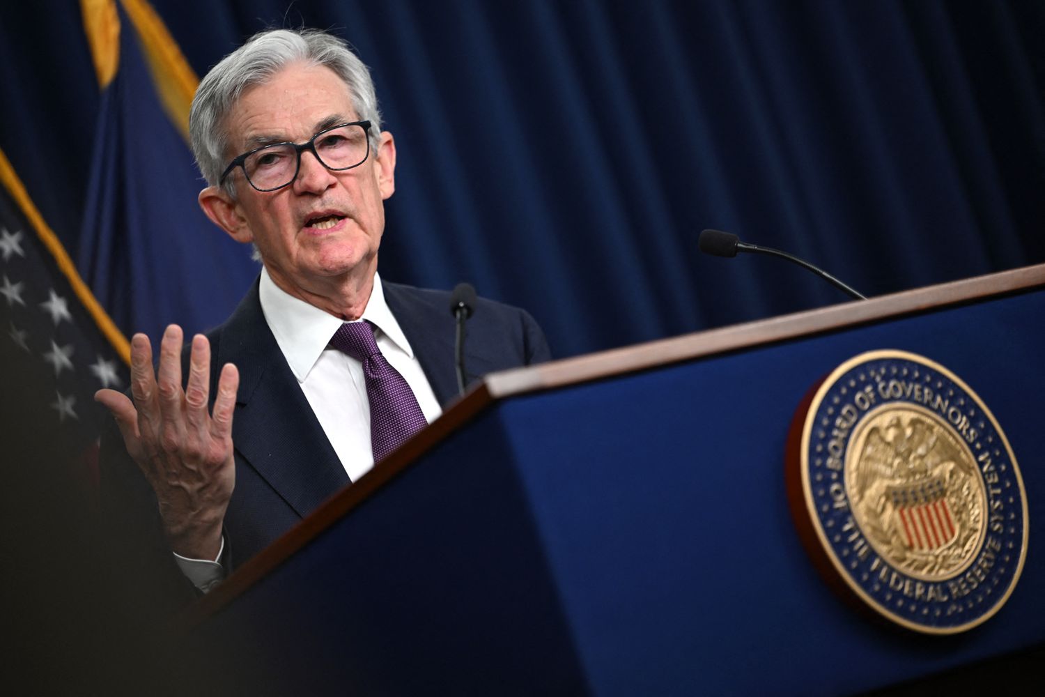 US Federal Reserve Chairman Jerome Powell gestures as he speaks at a press conference after the Monetary Policy Committee meeting in Washington, DC, on December 18, 2024. 