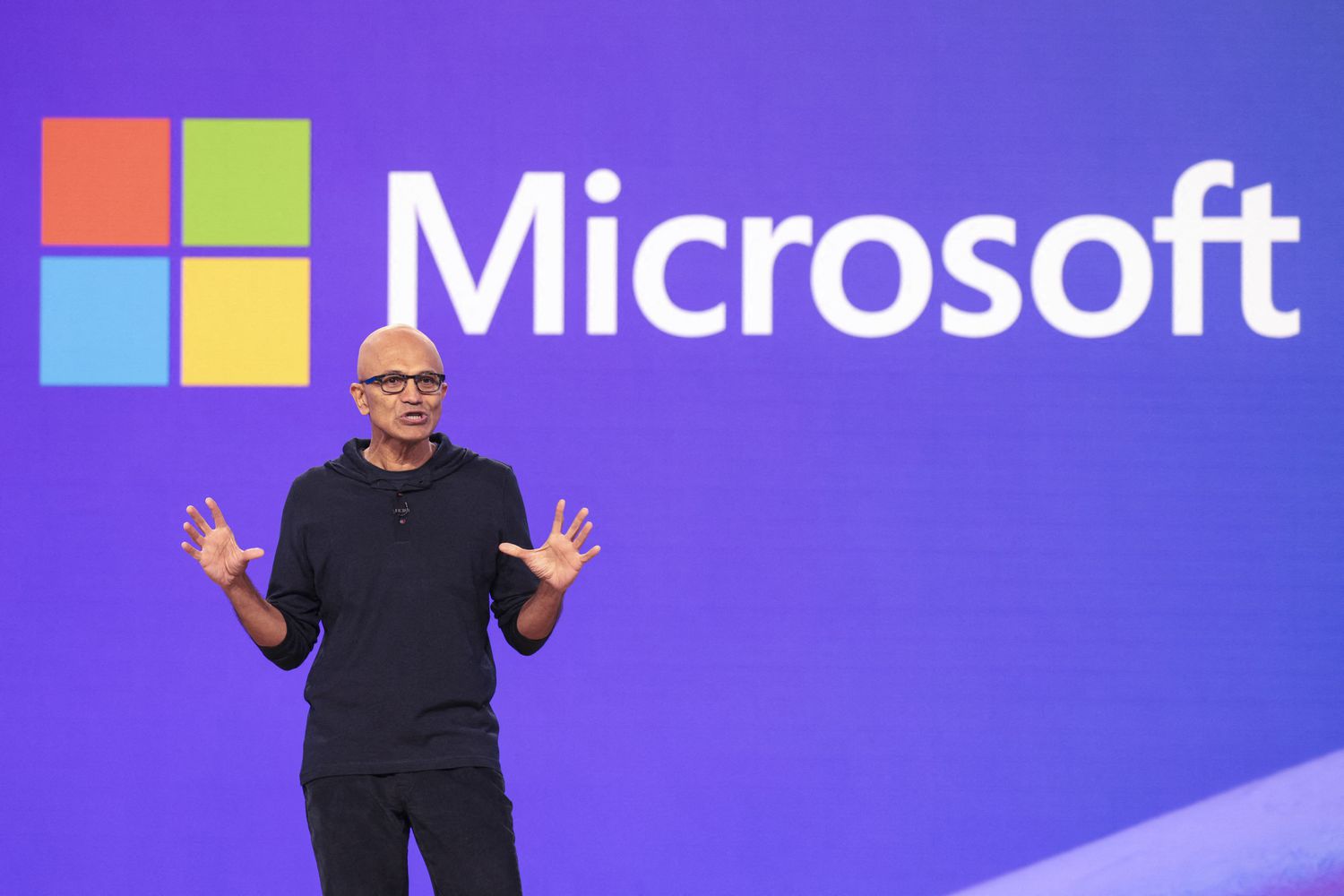Microsoft CEO Satya Nadella speaks during the Microsoft Build conference at Seattle Convention Center Summit Building in Redmond, Washington, on May 21, 2024