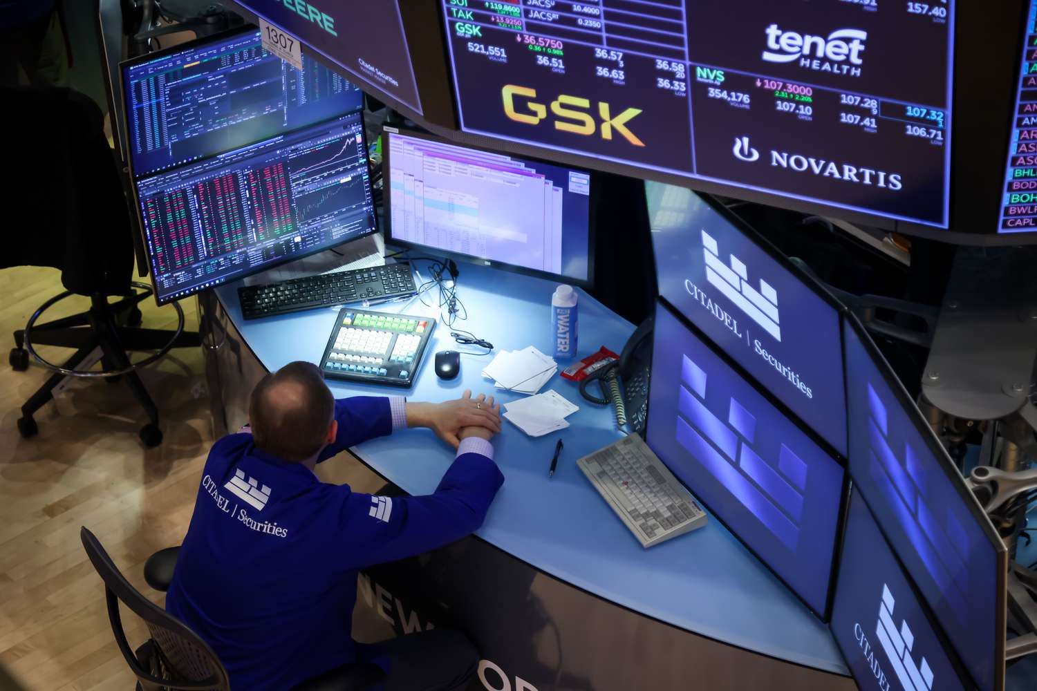 A trader works on the floor at the New York Stock Exchange