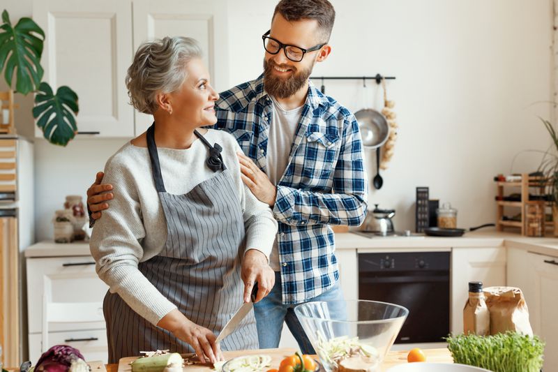 Mother and son in the kitchen