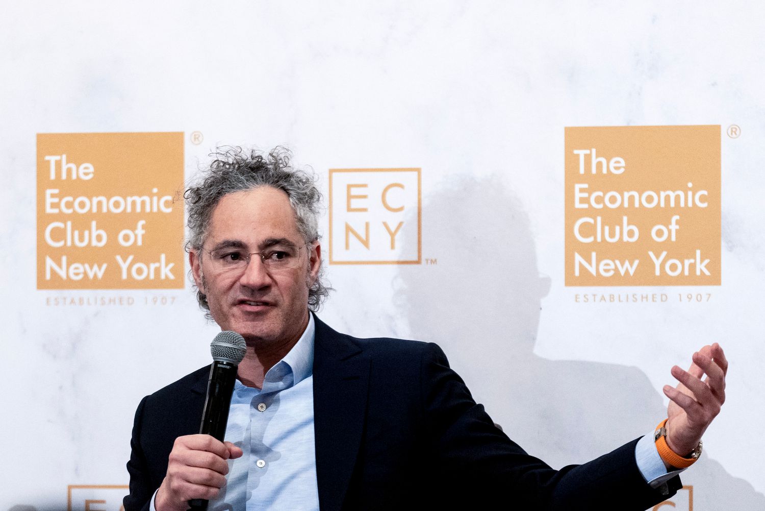 Alex Karp, chief executive officer of Palantir Technologies Inc., speaks during an Economic Club of New York event in New York, US, on Monday, Feb. 24, 2025. 