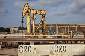 Oil pumpjack in an industrial area, labeled with CRC