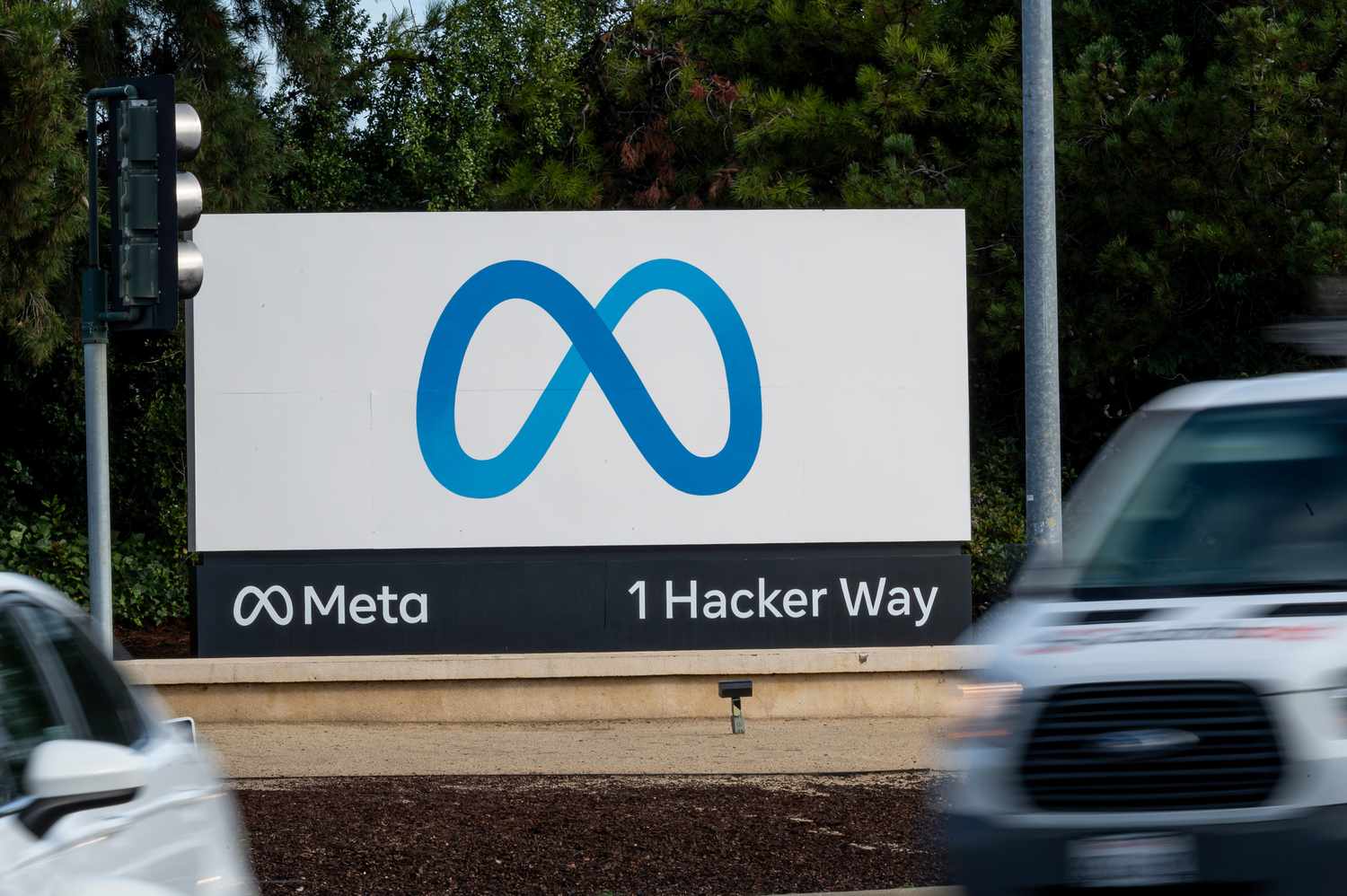 Signage outside Meta headquarters in Menlo Park, California, US, on Thursday, Feb. 1, 2024.