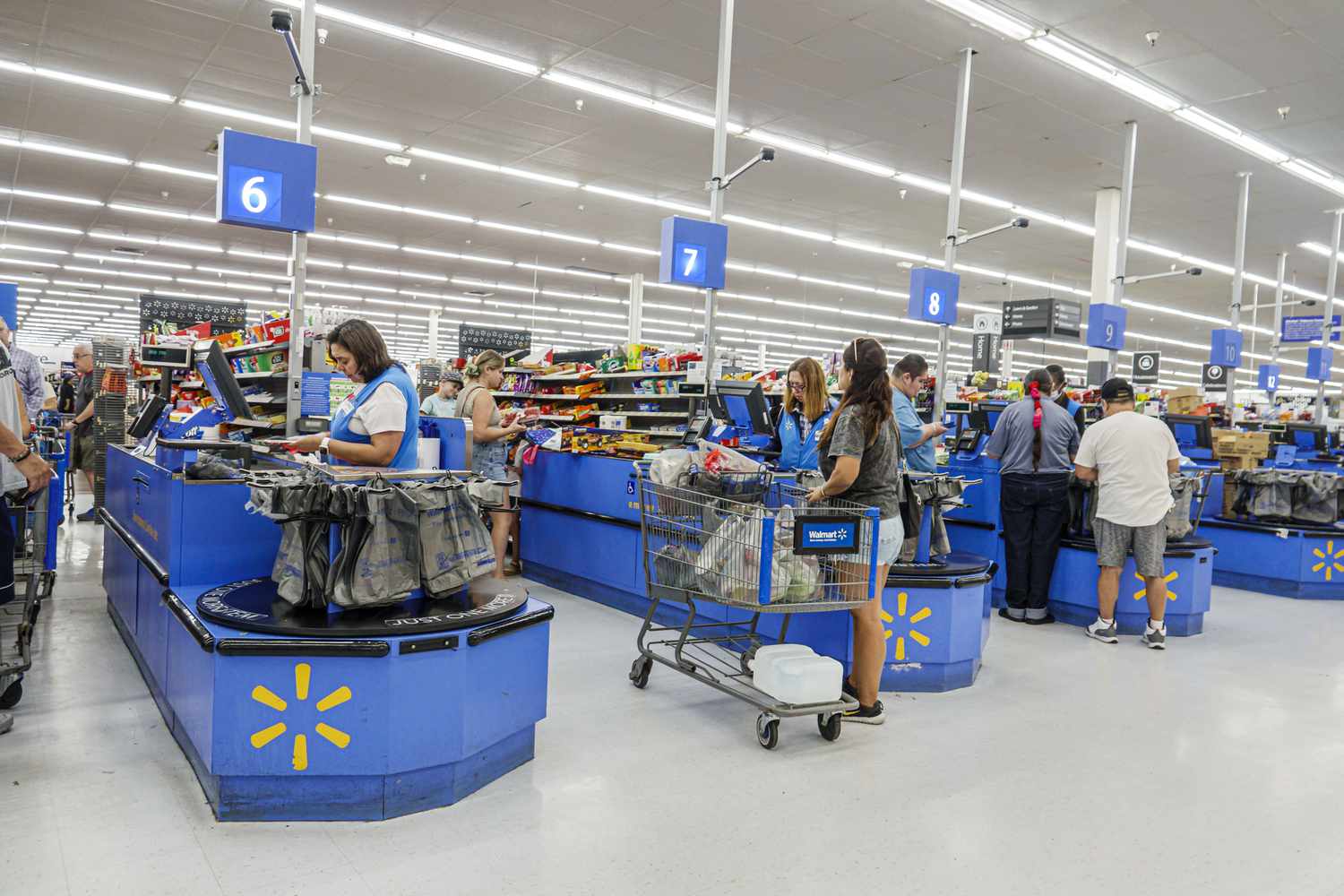 Miami, Florida, Hallandale Beach, Walmart store, cashier and check out counter. 