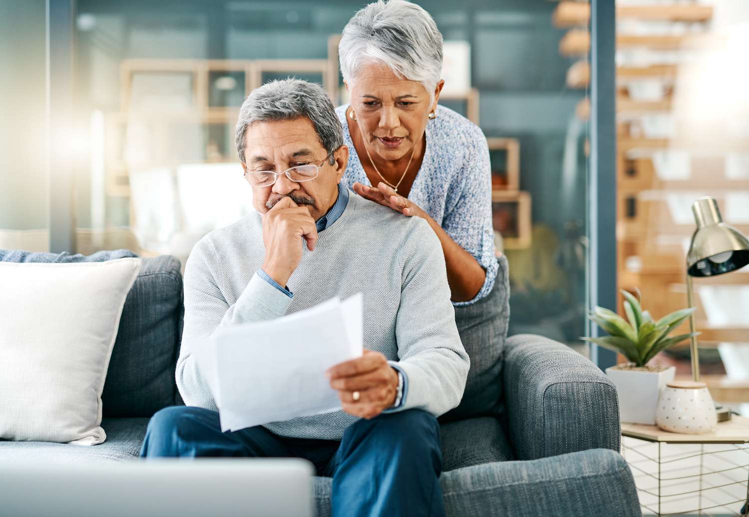 Couple looks at paperwork
