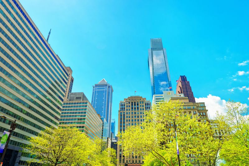 Penn Center and skyline with skyscrapers of Philadelphia