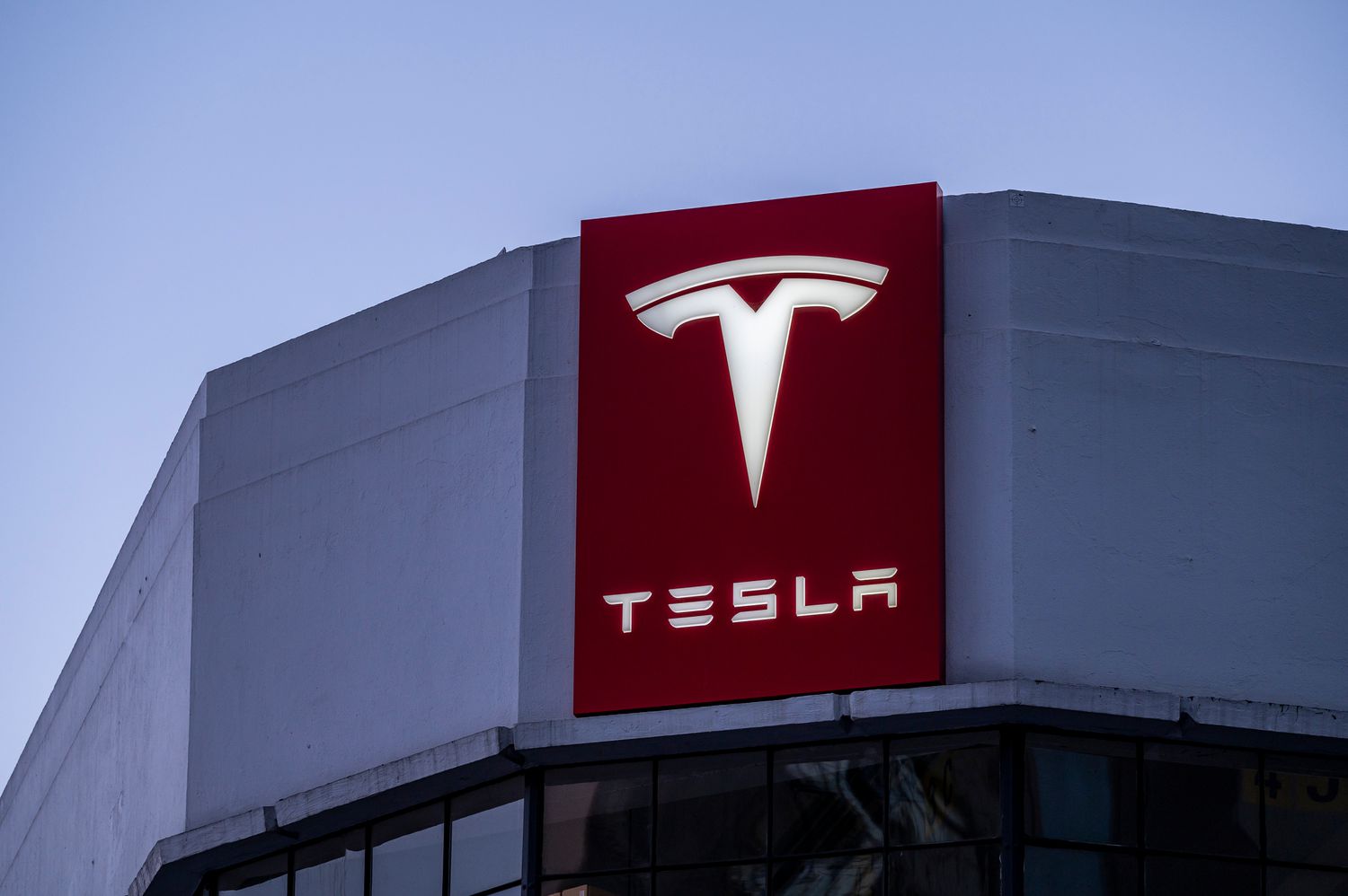 The facade of a Tesla store.