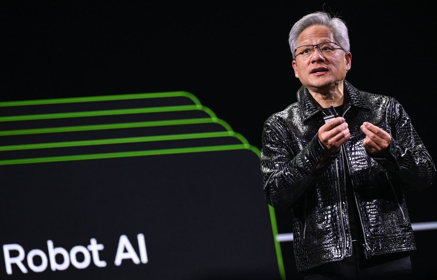 Nvidia CEO Jensen Huang addresses participants at the keynote of CES 2025 in Las Vegas, Nevada, on January 6, 2025.