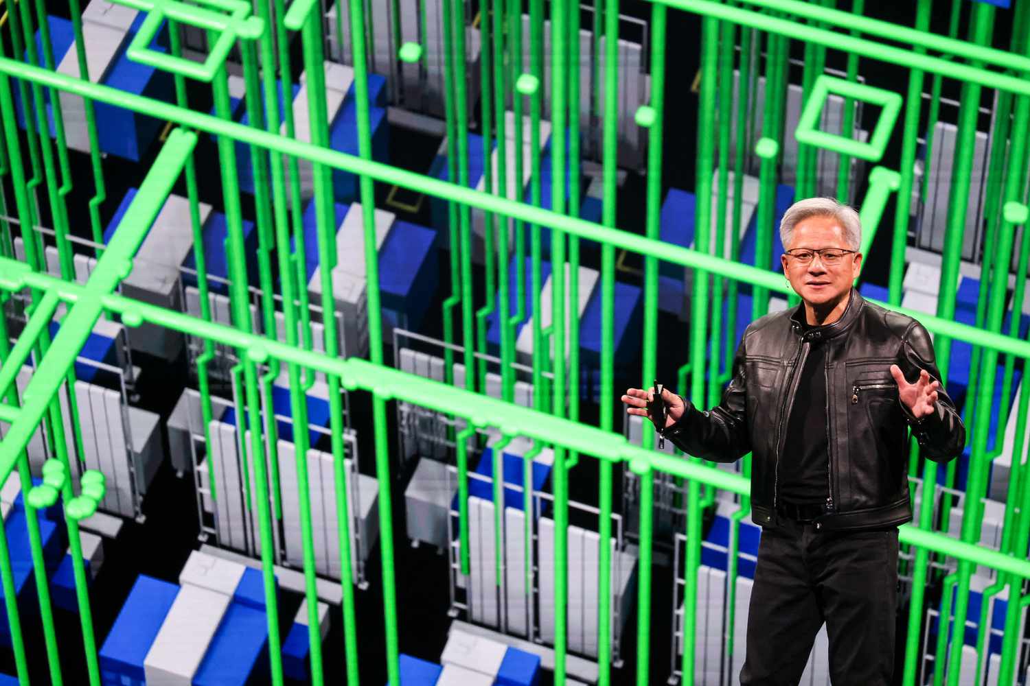 Nvidia co-founder and CEO Jensen Huang delivers the first keynote speech of Computex 2025 at the Taipei Music Center in Taipei .