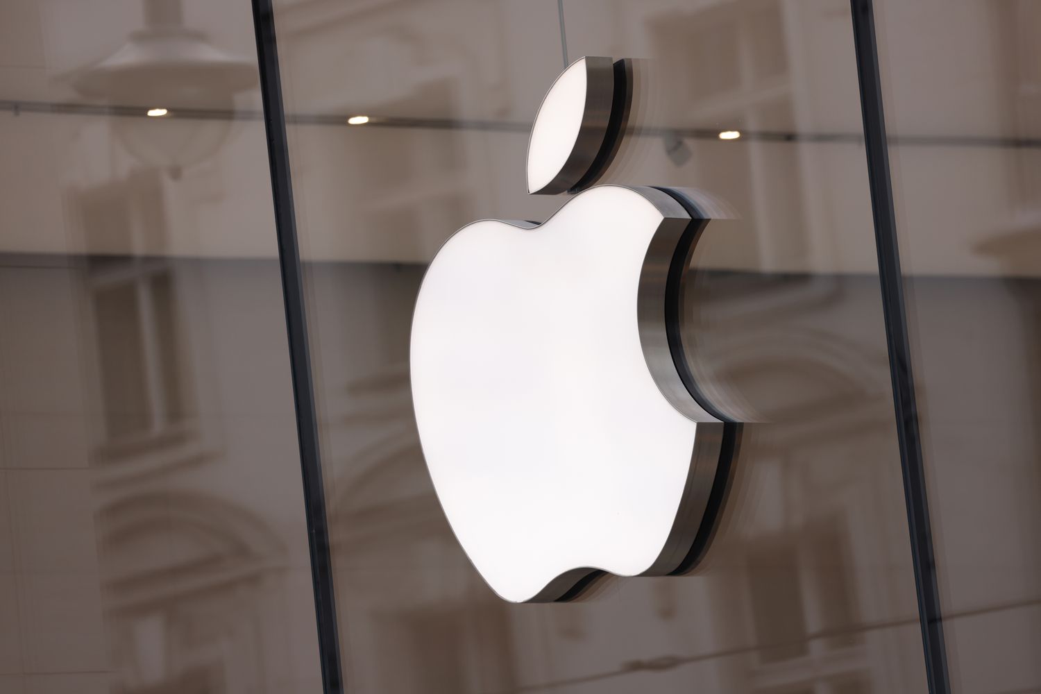The Apple logo at a company store in Berlin. 