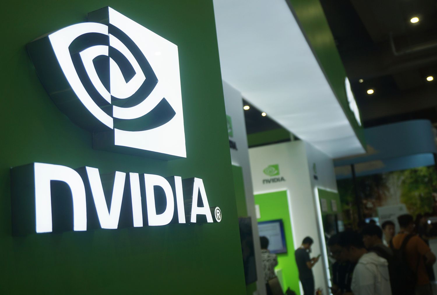 Visitors visit Nvidia’s stand at the 2023 Apsara Conference in Hangzhou, Zhejiang province, China